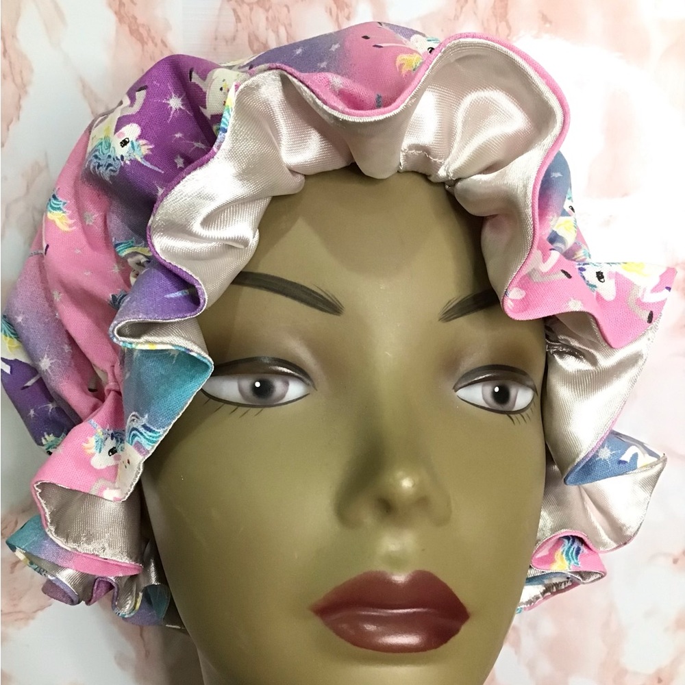 Women’s Reversible Satin Bonnet Unicorn Galaxy